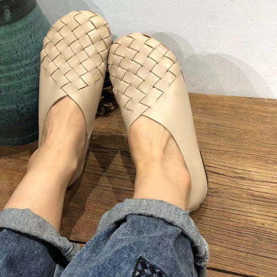 Zapatos Planos de Cuero Tejido con Punta Redonda - Estilo Retro Cómodo - Image 20