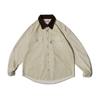 Camisa de Manga Larga Contraste Lavado Vintage para Hombre