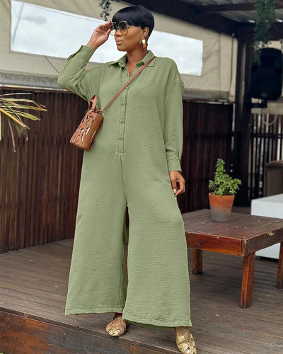 Jumpsuit Casual Holgado Cuello Redondo Manga Larga Pierna Ancha - Image 5