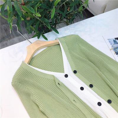 Cardigan Tejido Falsa Dos Piezas Mujer Cuello V Manga Larga - Image 64