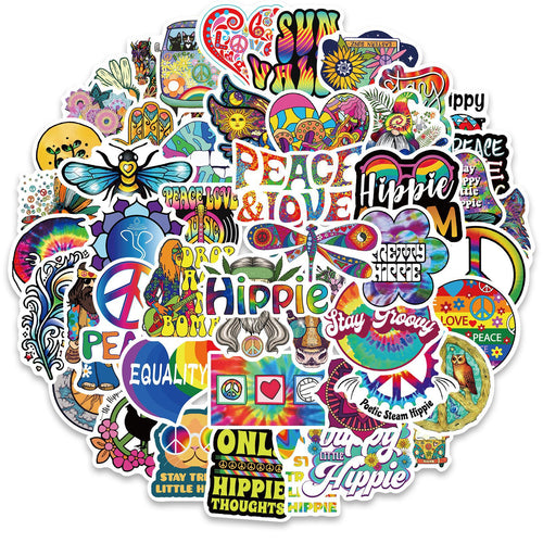 50 Pegatinas Hippie Retro Personalizables para Decoración