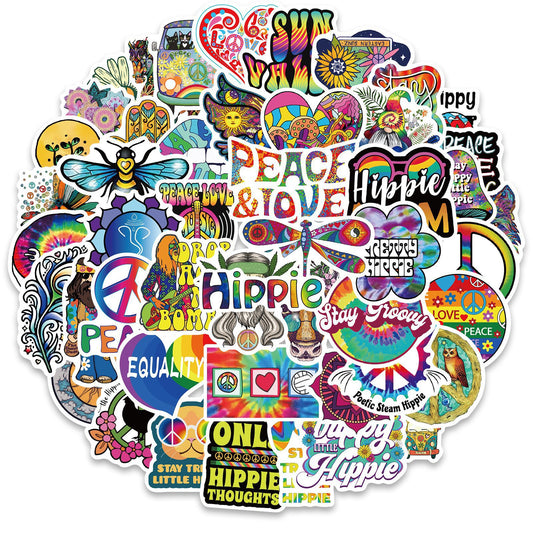 50 Pegatinas Hippie Retro Personalizables para Decoración