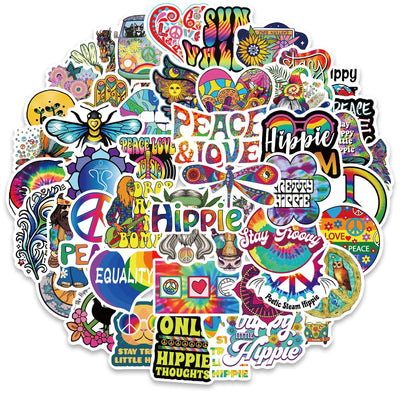 50 Pegatinas Hippie Retro Personalizables para Decoración