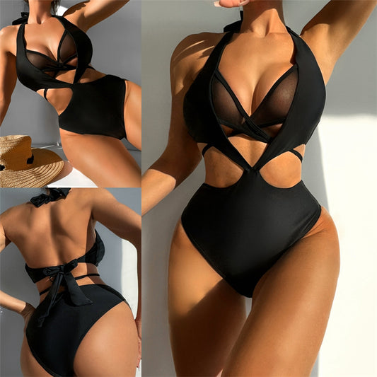 Bikini Mujer Europeo Americano con Detalles Calados para Playa