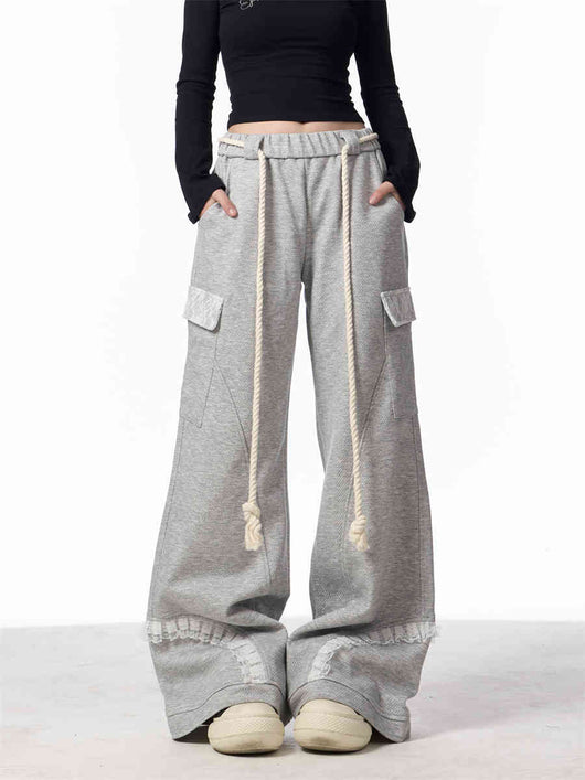 Pantalones de Chándal Gris Cintura Ajustable con Bolsillos Múltiples para Mujer - Image 13