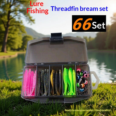 Kit de Carnadas Artificiales Soft Bait con 66 Gusanos de Cola Ahorquillada