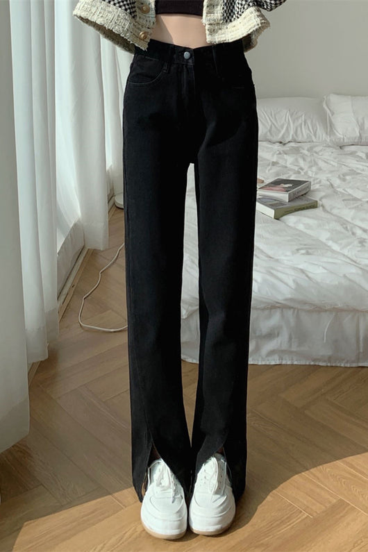 Jeans Negros Cintura Alta Micro Acampanados Pierna Recta - Image 15
