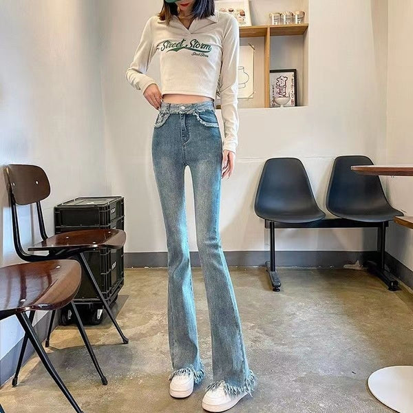 Pantalones Acampanados Desgastados en Tonos Claros para Mujer