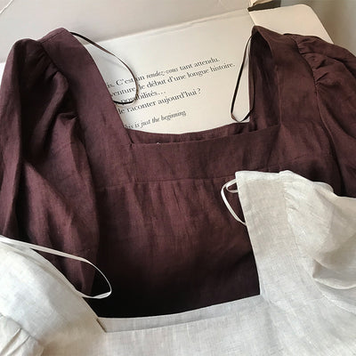 Conjunto de Lino con Cuello Cuadrado y Mangas Abullonadas - Image 2
