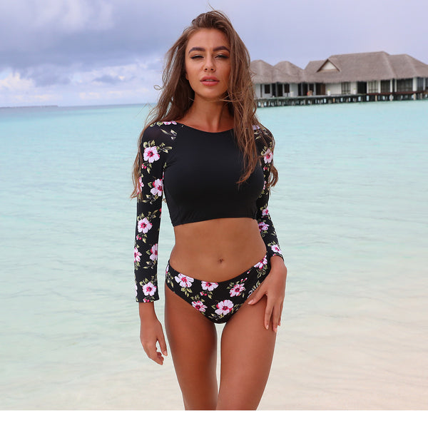 Traje de Baño Bikini Manga Larga Espalda Descubierta con Protección Solar