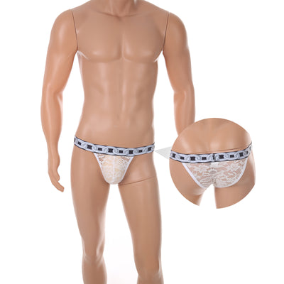Tanga Masculino de Encaje 3D con Cadena Ajustable Transparente