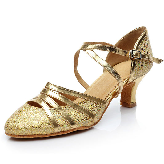 Zapatos de Danza Latina y Moderno con Tacón Medio - Suela Blanda y Cuero Brillante