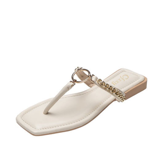Sandalias Mujer con Cadena Dorada y Hebilla Redonda - Tacón Bajo Cómodo - Image 2