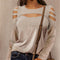 Camiseta Holgada Casual para Mujer con Agujeros Decorativos