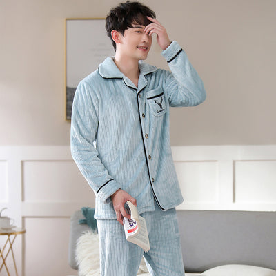 Pijama de Franela para Hombre con Solapa - Abrigo Cardigan Otoño e Invierno - Image 20