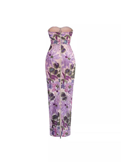 Vestido Bandeau Morado con Lentejuelas Bordadas y Ajuste Slim - Image 3