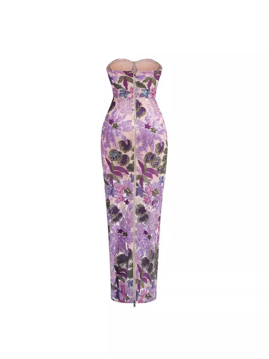 Vestido Bandeau Morado con Lentejuelas Bordadas y Ajuste Slim - Image 3