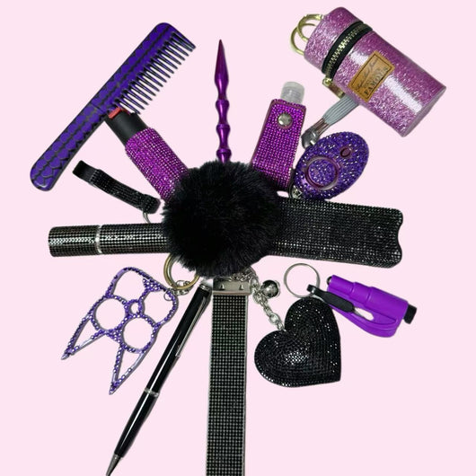 Juego de Llavero de Defensa Personal Morado y Negro para Mujer
