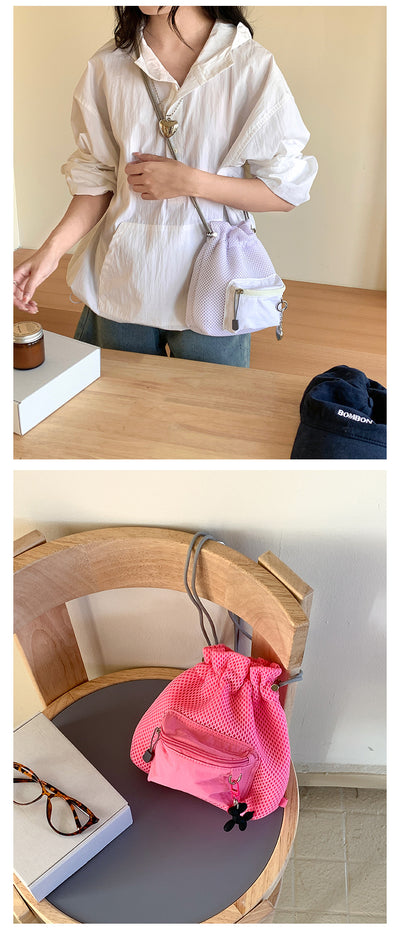 Bolsa Bucket de Malla con Cordón - Bolso Mensajero Chic para Mujeres - Image 18
