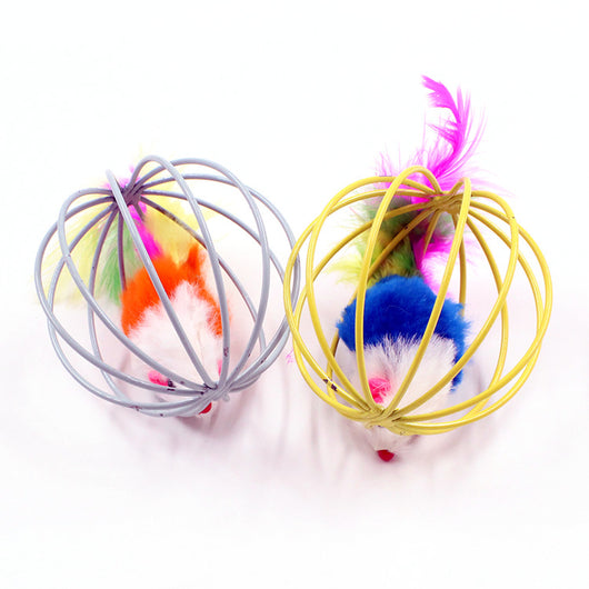 Juguete Interactivo para Gatos con Plumas y Ratón en Jaula - Image 3