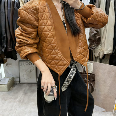 Chaqueta de Cuero PU Acolchada a Cuadros - Estilo Desenfadado y Cálido - Image 15