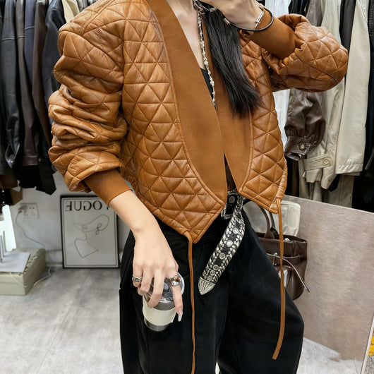 Chaqueta de Cuero PU Acolchada a Cuadros - Estilo Desenfadado y Cálido - Image 15