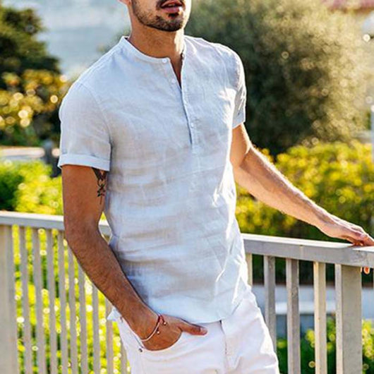 Camisa de Manga Corta en Algodón y Lino para Hombre - Image 10