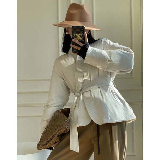 Chaqueta Acolchada Estilo Bata con Encaje para Mujer