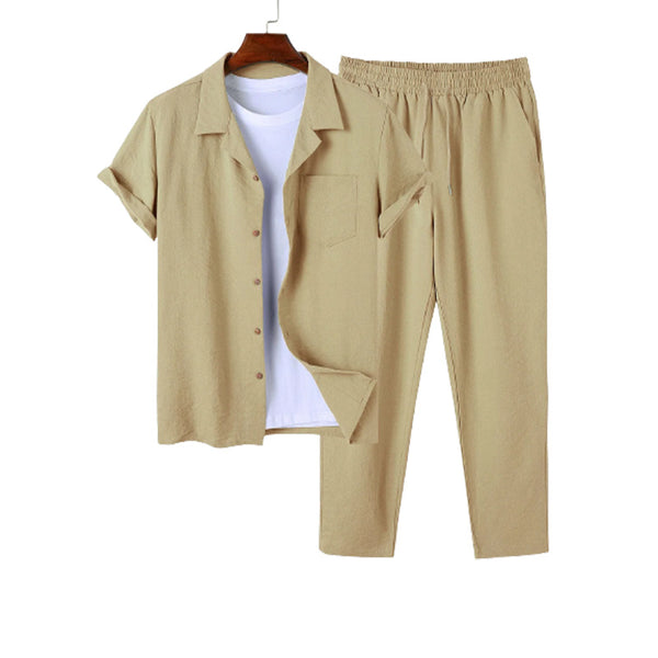Camisa Casual de Algodón y Lino para Hombre
