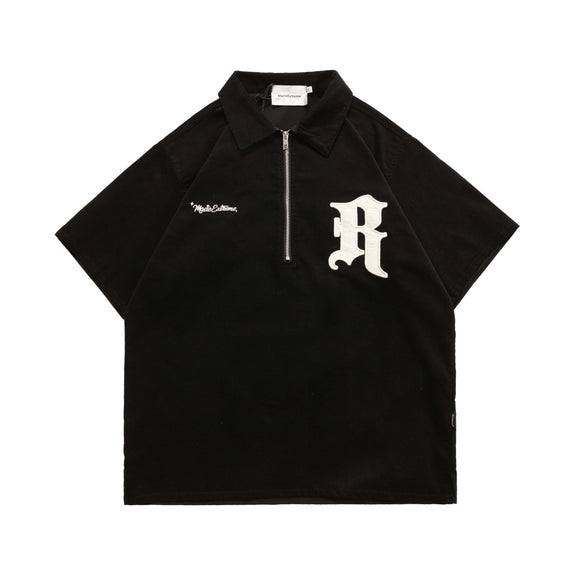 Sudadera Retro Street Manga Corta Pana con Cierre