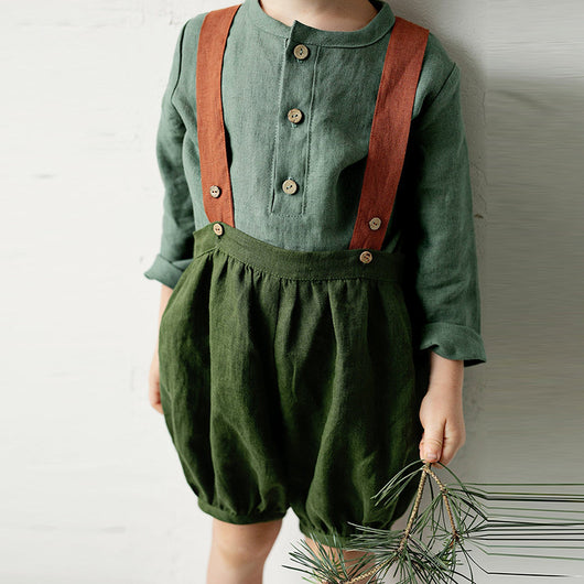 Camisa Infantil Cuello Abierto Manga Larga en Algodón y Lino - Image 4