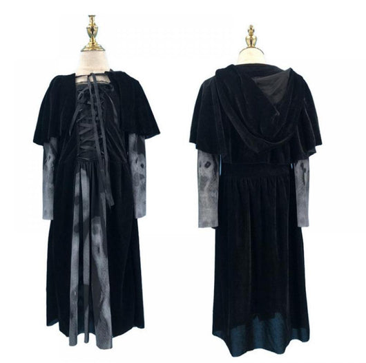 Disfraz de Bruja Gótica Medieval Maleficent - Vestido Negro Largo con Capucha para Halloween y Carnaval - Image 13