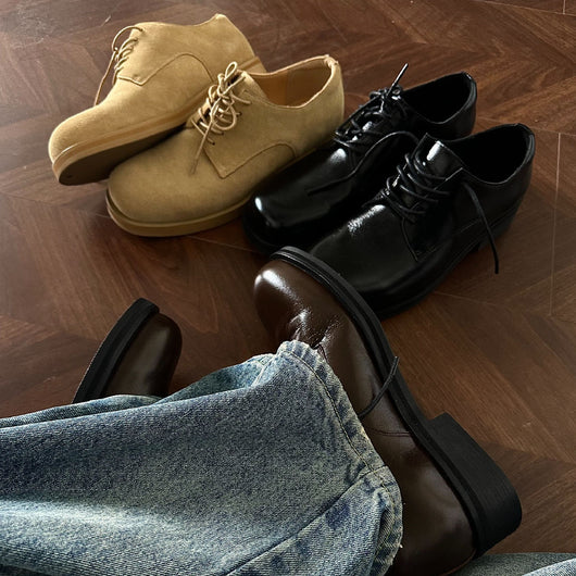 Zapatos Derby Cuero Artificial Efecto Vintage Punta Ancha