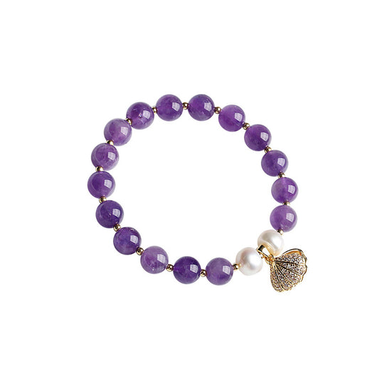 Pulsera de Cristal Amatista y Cuarzo Rosa - Corazón del Océano para Mujeres