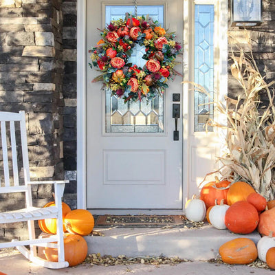 Corona Decorativa Otoñal con Peonías y Calabaza para Halloween - Image 8