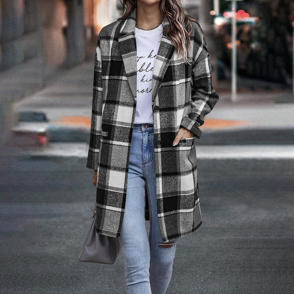 Abrigo de Lana Solapa Clásica Abotonado Simple Otoño Invierno