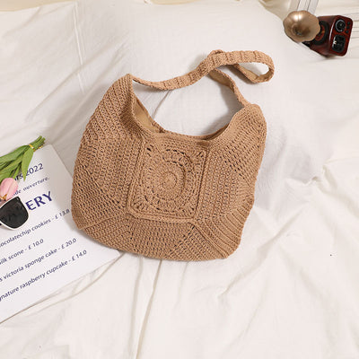 Bolsa de Playa Tejida de Algodón con Patrón Cuadros Vintage - Gran Capacidad para Viajes y Vacaciones - Image 11