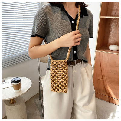 Bolsa Mensajera Tejida de Colores Lisos - Estilo Casual Multiusos - Image 3
