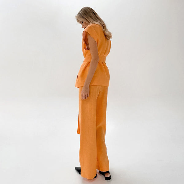 Conjunto Dos Piezas Naranja con Corpiño de Encaje y Cordones para Mujer