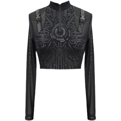 Remera Estampada Cuello Alto Manga Larga Súper Corta - Image 6