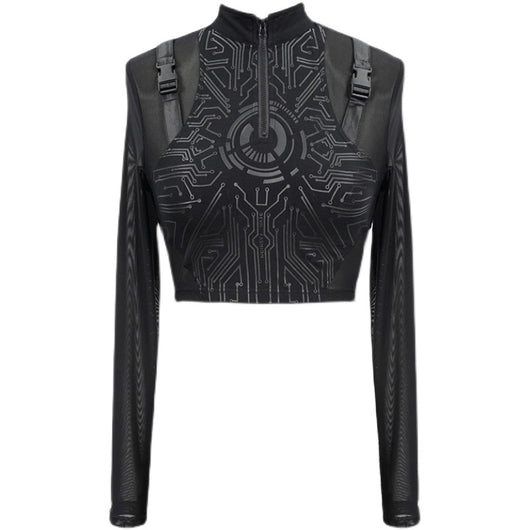 Remera Estampada Cuello Alto Manga Larga Súper Corta - Image 6