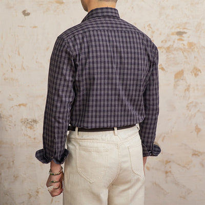 Camisa Vintage de Algodón y Lino a Cuadros de Manga Larga - Image 4