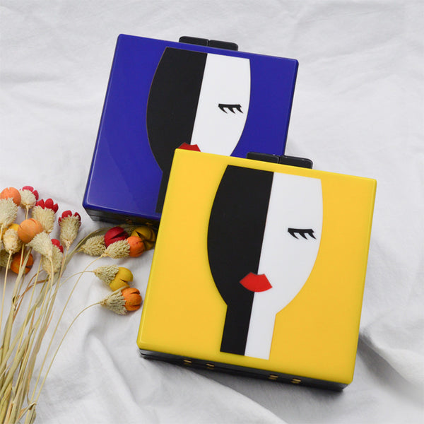 Bolso de Cena Acrílico Azul con Diseño de Rostro Femenino Cuadrado