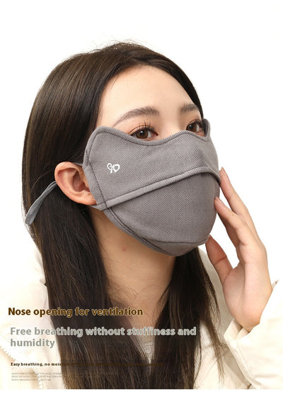 Black winter thermal mask with ear hooks, contoured for face and nose, shown on a person and in a close-up. - Image 15