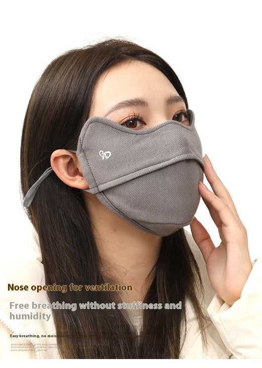 Black winter thermal mask with ear hooks, contoured for face and nose, shown on a person and in a close-up. - Image 15