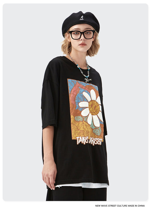 Playera Estampada con Margaritas Cartoon en Relieve - Manga Corta - Image 4