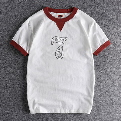Camiseta de Algodón Lavado para Hombre con Cuello Estilo Thread