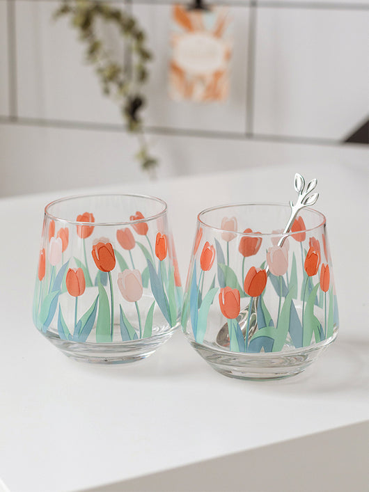 Vaso de Agua en Vidrio con Diseño de Tulipanes - Image 12