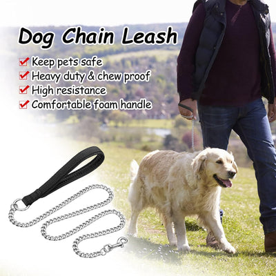 Correa de Cadena Metálica Resistente para Perros Grandes con Mango Acolchado - Image 3