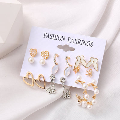 Juego de Aretes 9 Pares Mariposa Calado Amor